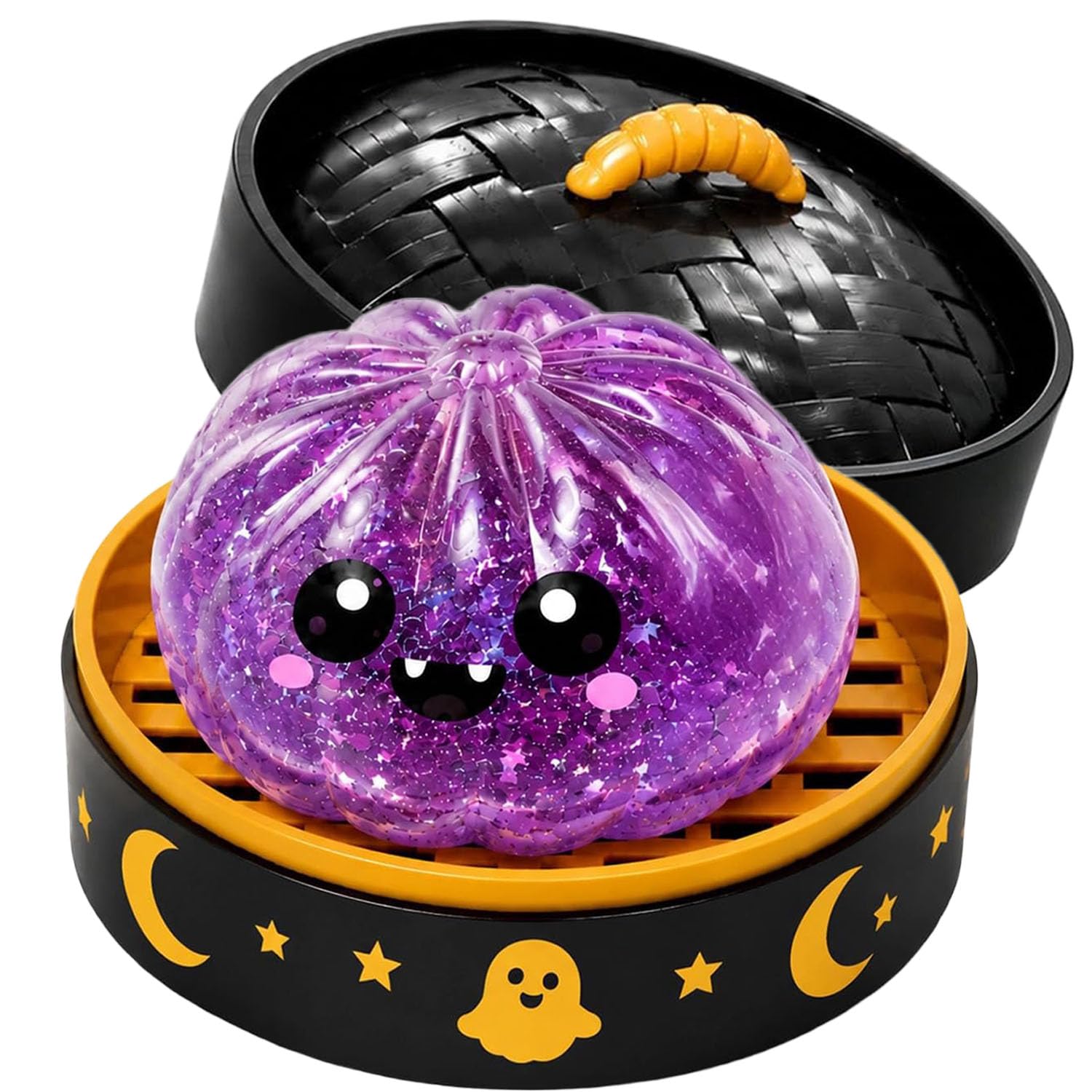 Halloween Steamed Bun Stress Toy, Dumpling Squishy Squeeze Toys with Food Steamer, Slow Rise Bao Bun Fidget Toy in Steamer, 10cm Sensory Squishy, Stress Relief Toy (E,10cm)