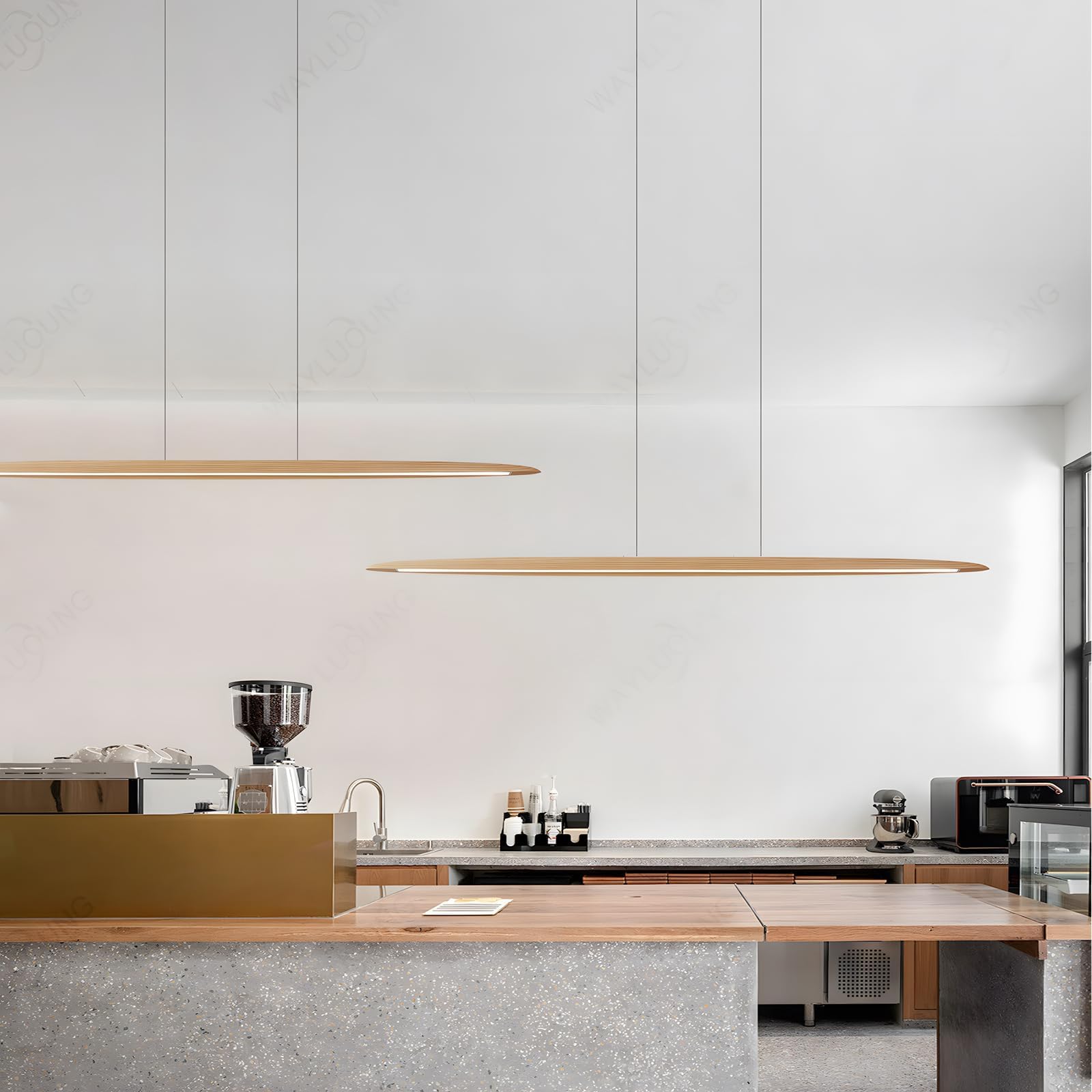 LED Holz Pendelleuchte Esstisch Pendelleuchte, Dimmbar mit Fernbedienung Pendellampe, Höhenverstellbar, Modernes Geradliniges Design Wohnzimmerlampe Hängend für Büro Esszimmer (100cm)