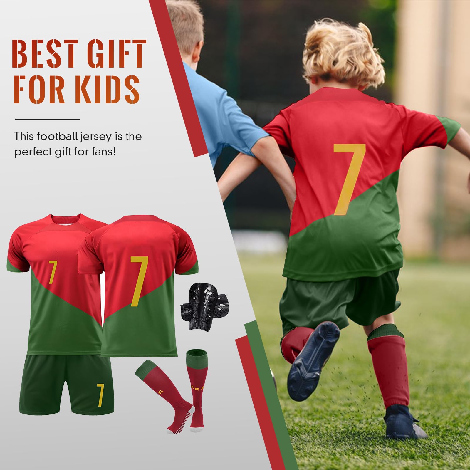 Sternstunde Ensemble de Maillot de Foot Enfant, Maillot De Foot Pour Enfants, Short, Chaussettes & Genoux protections, Tissu Respirant à 4 Directions Élastiques 100% Polyester