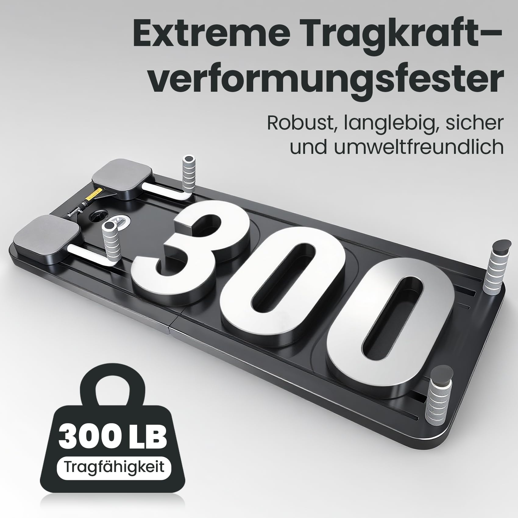 Faltbarer Pilates Reformer 5-in-1 Pilates Board Für Zuhause，Pilates Brett, Fitness Board, Mini Pilates Reformer Premium Schwarz—Mit Widerstandsbanden, Timer (ohne Batterien), Griffen und Knieschonern