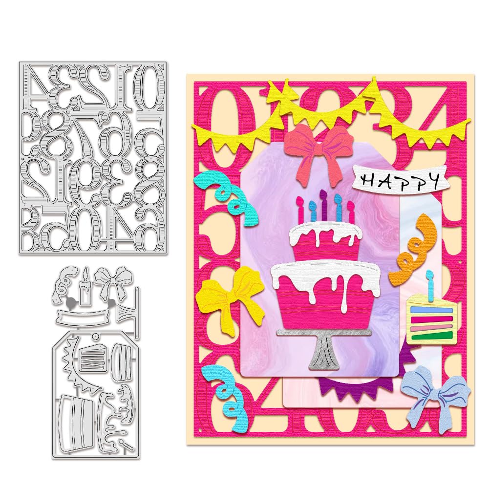 BENECREAT 2 Troqueles de Corte de Pastel de Cumpleaños 3D, Molde para Recortar Números de Cumpleaños, Troqueles En Relieve de Metal para Álbumes de Recortes, Manualidades, 0.8mm de Espesor