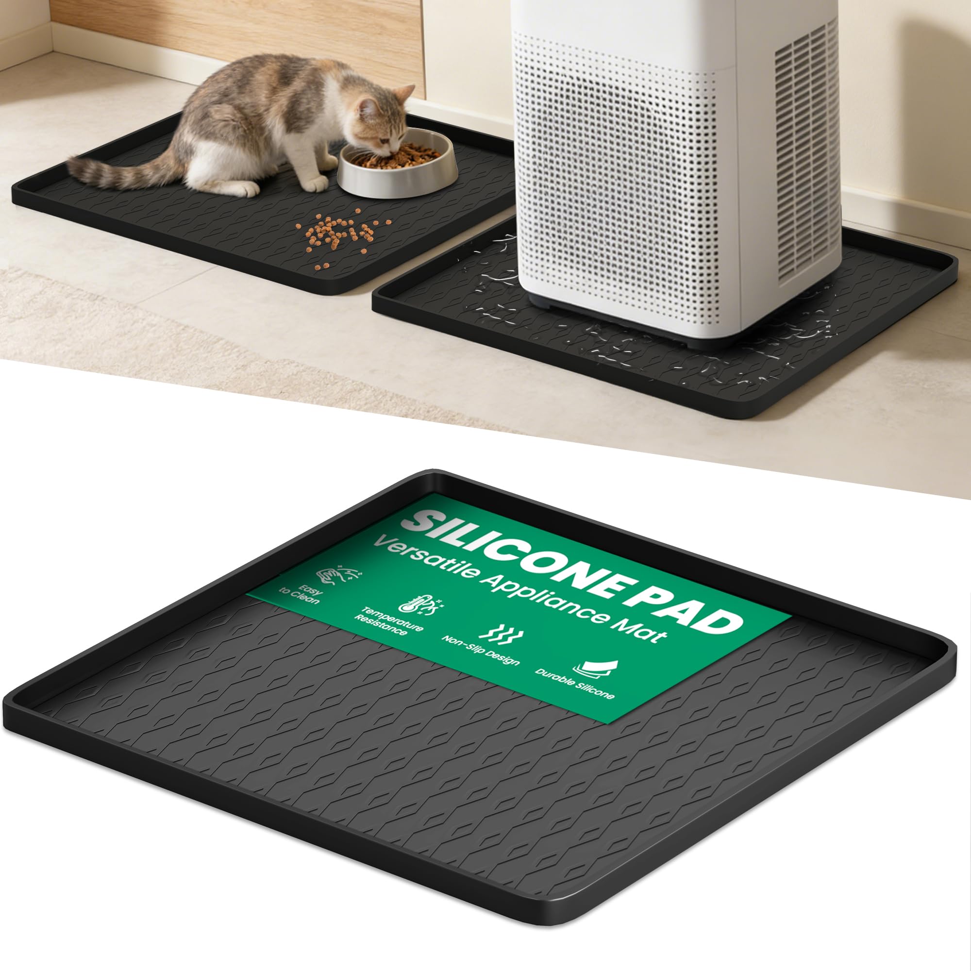 Portable Air Conditioner Silicone Mat: 20''x20''x0.7'' Waterproof Portable AC Drip Pan - Non-Slip Soft Drip Tray with Raised Edge - Ideal for Ice Maker Mini Fridges & Electrical Appliances - Black