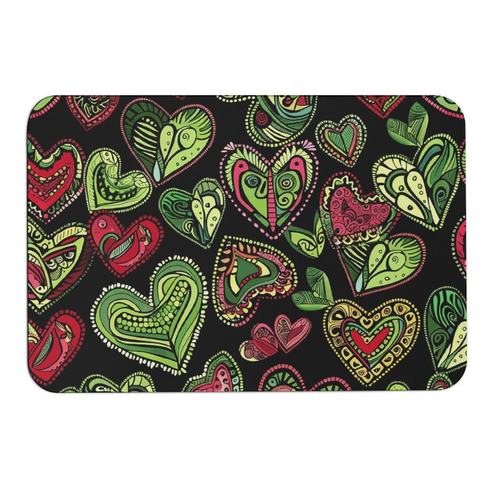 Tapis de bain vert 60x40 cm en forme de cœur antidérapant et absorbant