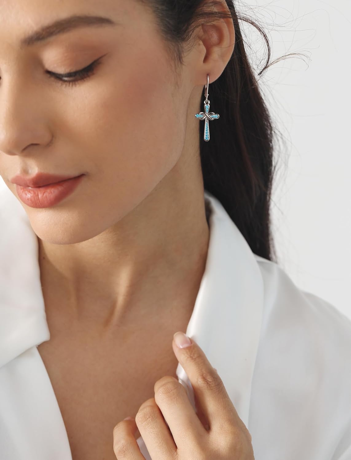 YL Cross Earrings 925 Sterling Silver Infinity Dangle Drop Earrings Birthstone Criss Leverback Jewelry - Image 2