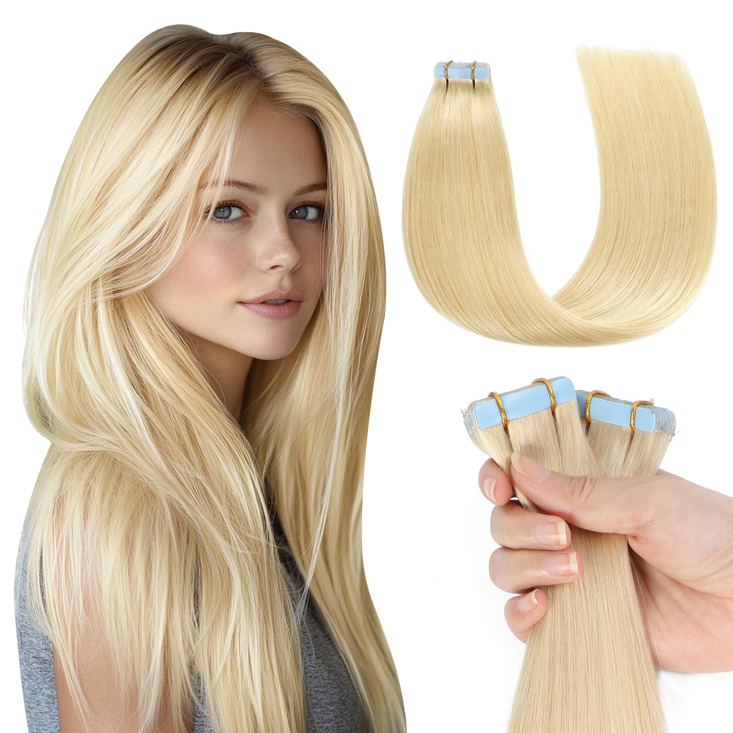 Amazon.com : Missme Tape in Hair Extensions Human Hair 14  display picture 1