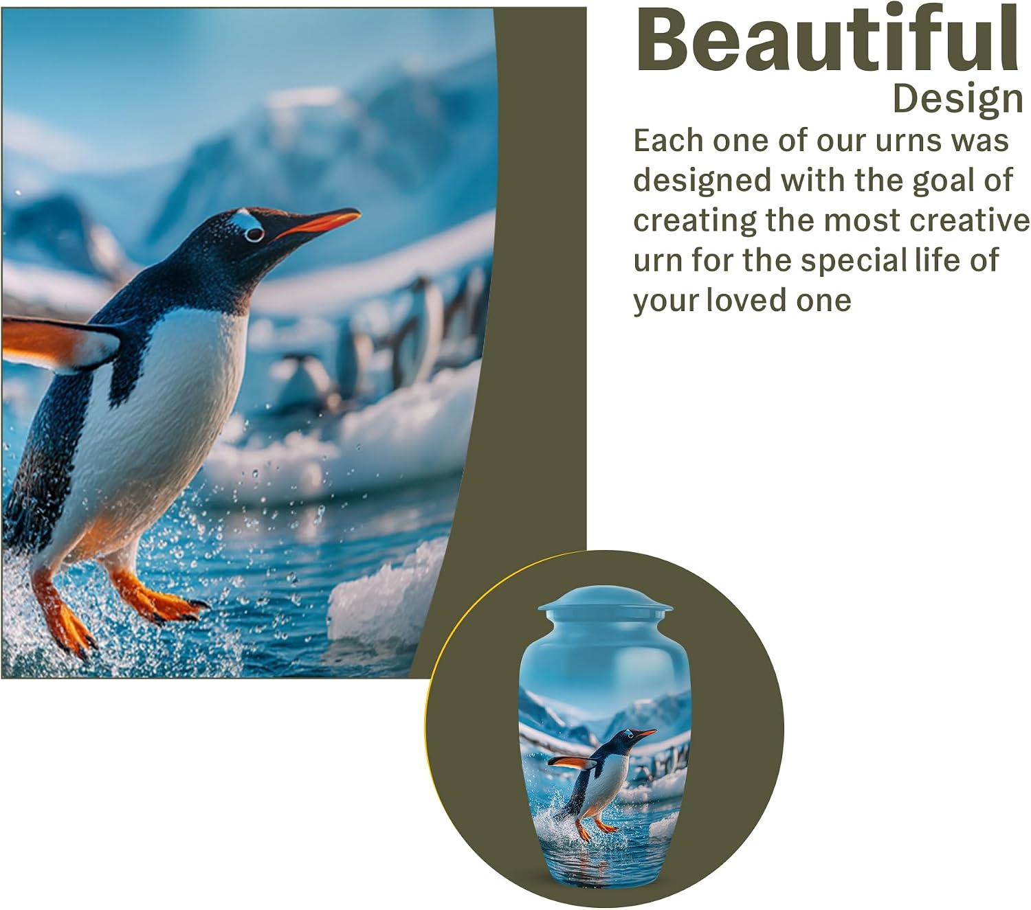 FASHIONZAADI Penguin Urns for Human Ashes Adult - Mini Keepsake Cremation Urns for Adult Ashes Women - Blue Funeral Urn for Male & Female - Decorative Urn for Mom - Combo 10 Inch & 3 Inch - Set of 5