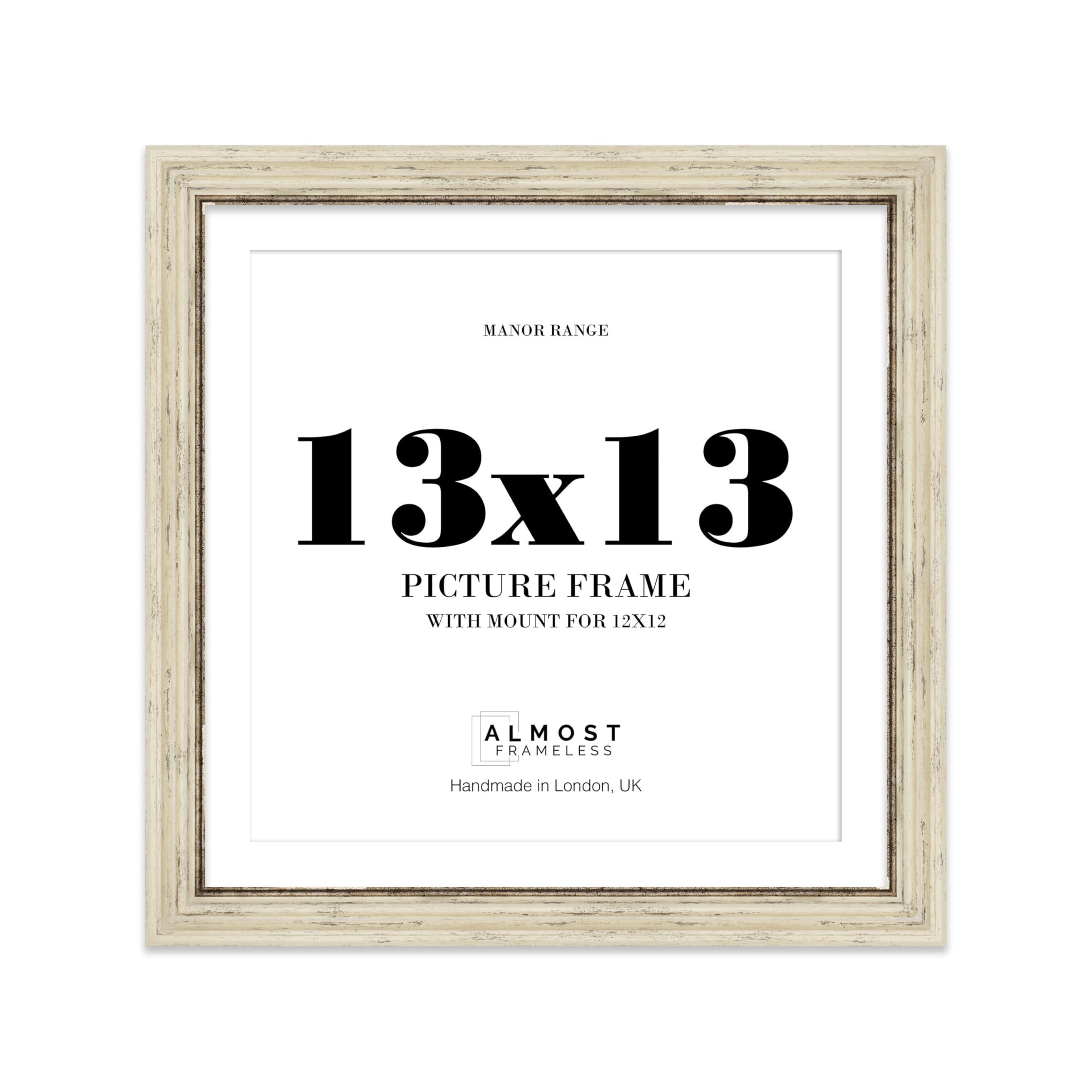 13x13 Distressed Cream Picture Frame - 13x13 Square Frame with 12x12 Mount for 13x13/12x12 Pictures Classic Style Frame for Home Décor, 1 Pack