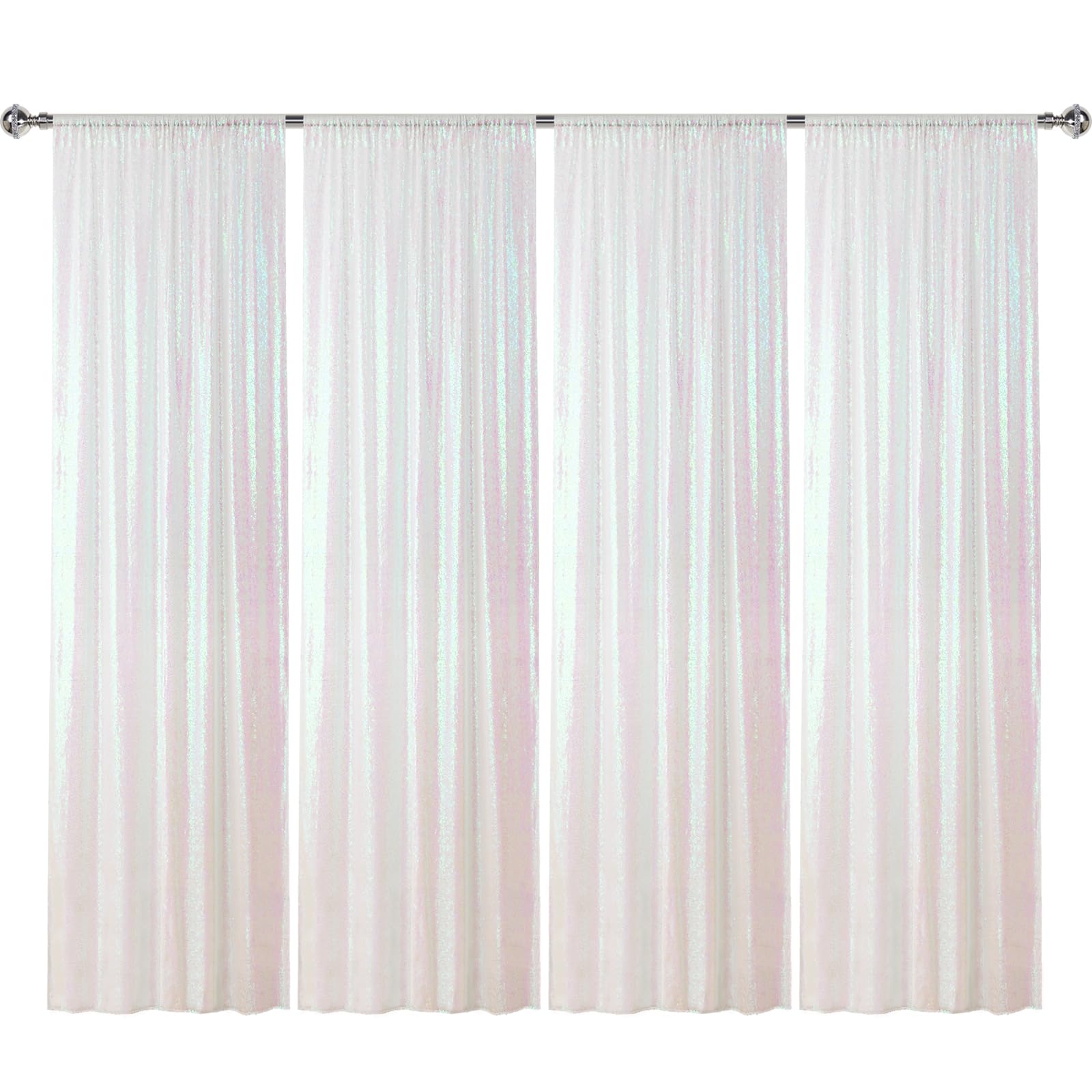 Sugargirl White Iridescent Sequin Backdrop Curtain 4 Panels 2FTx8FT Glitter White Iridescent Background Drapes Sparkle Photography Backdrop for Party