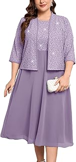 Plus Size Sparkly Mother of The Bride Dresses with Jacket 2 Piece Chiffon A-Line Dress Wedding Guest Formal