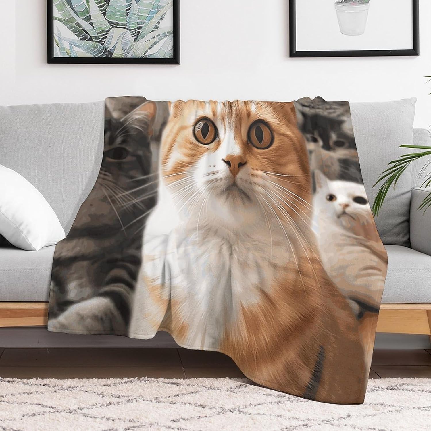 Funny Pet Cat Blanket Super Soft Warm Flannel Throw Blankets Lightweight Breathable Bath Towel Cozy Luxury Blanket for Couch Home Decor Tapestry for Travel Camping