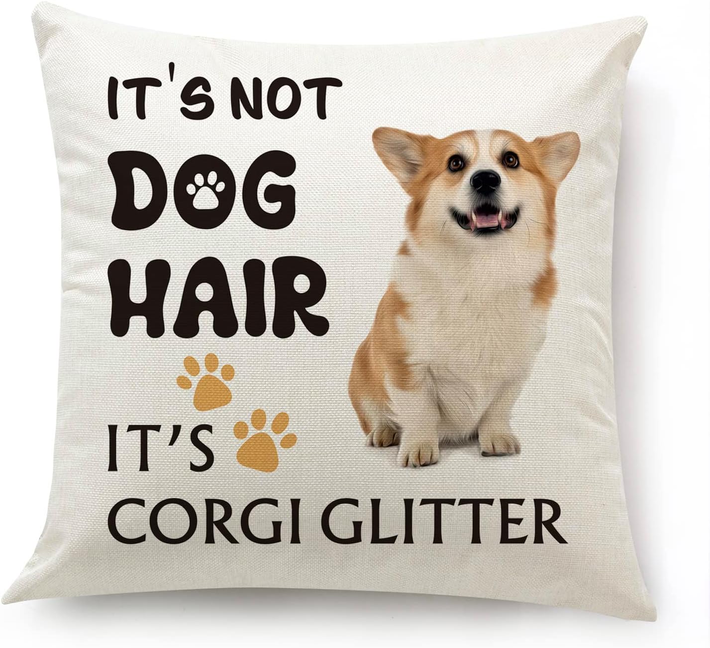 OUZ It's Corgi Glitter Throw Pillow Cover - It's NOT Dog Hair, Corgi Dog Decor, Funny Corgi Pillow Cover, Gift for Dog Lovers, Sofa Bed Living Room Home Decoration, 18x18 Inch 8D305
