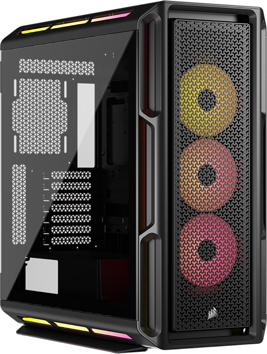 estuche para PC iCUE Link 5000T LX RGB Mid-Tower ATX – 3 ventiladores LX120 RGB preinstalados, tiras de luz Aurora RGB integradas, espacioso interior, Hub del sistema iCUE Link incluido – Negro