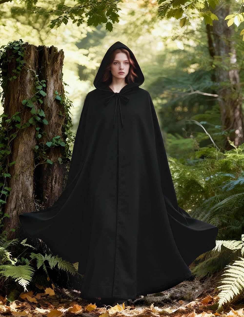 Medieval Cloak Costume with Hood, Renaissance Costume Halloween Vintage Cloak Role Playing for Men Women