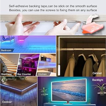 ATB- 100 Pack LED Strip Light Mounting Brackets, Self-Adhesive & Screw-in Dual Installation, LED Clips for 8-10mm (0.31-0.39in) Width, Height <2.8mm (0.11in) Indoor Strip Lights, Include 102 Screws