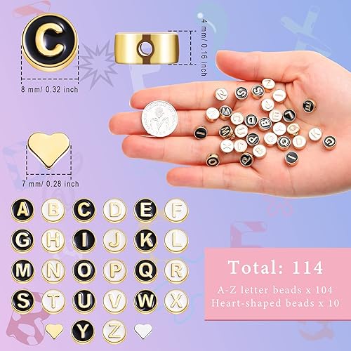 Vista 2 de Sureio 114 cuentas de letras del alfabeto de aleación de 0.315 pulgadas, planas, redondas, con letras de la A a la Z, cuentas espaciadoras sueltas