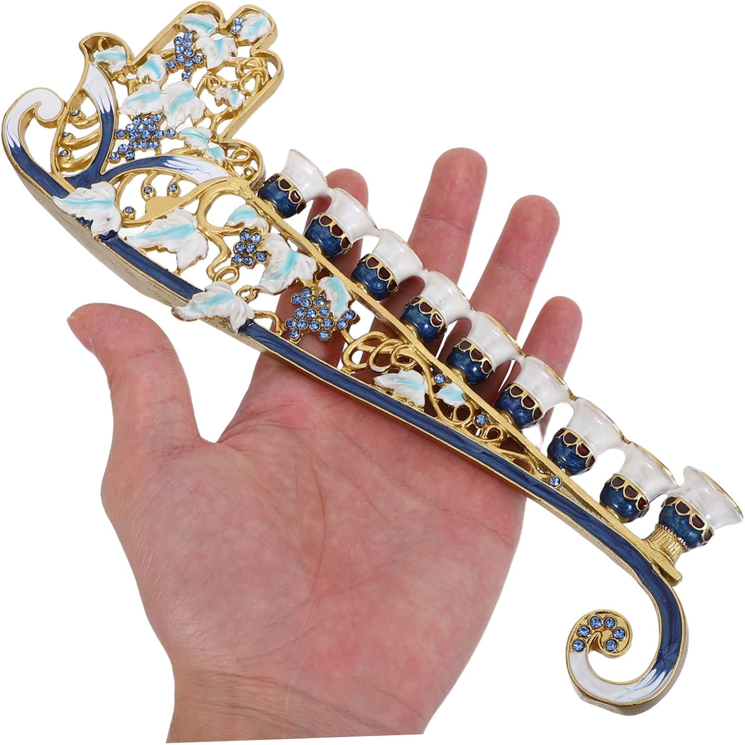 Tabletop Menorah with 9 Branches, Zinc Alloy Enamel Candle Holder