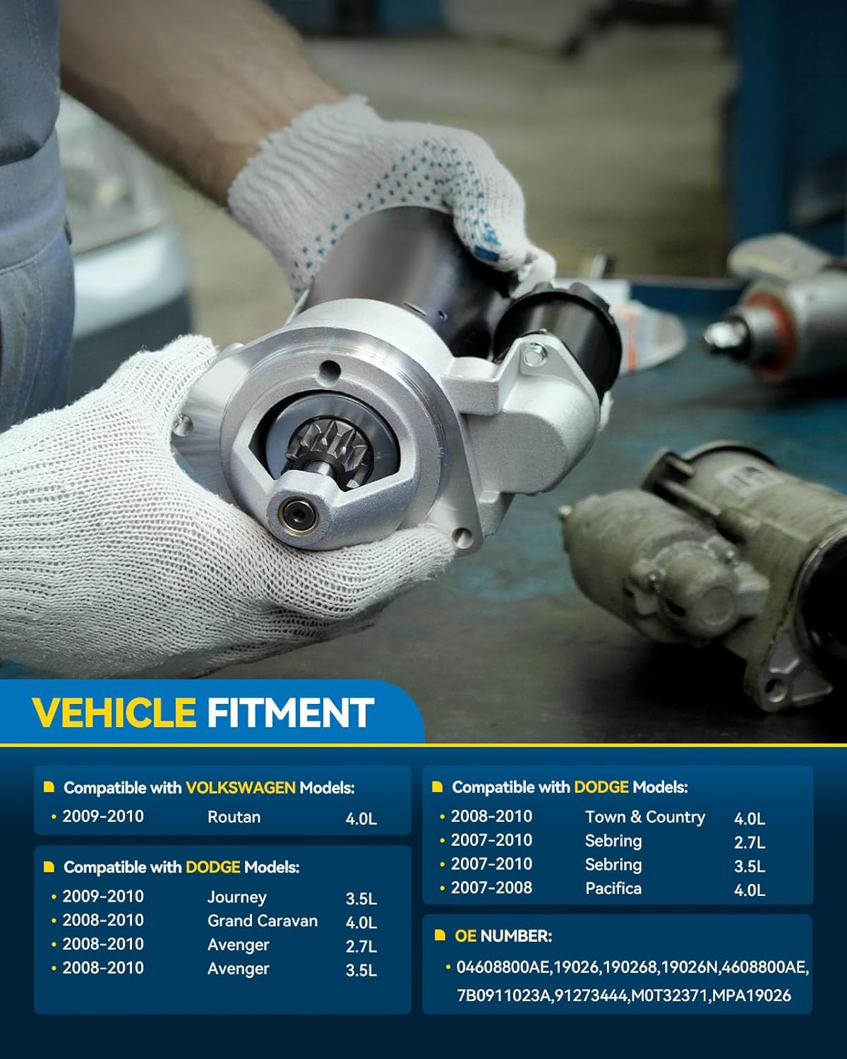 PHILTOP Starter Motor Replace 19026N Compatible with 2008-2010 Journey, Routan, Town & Country, Avenger, Grand Caravan, Sebring, 2007-2008 Pacifica