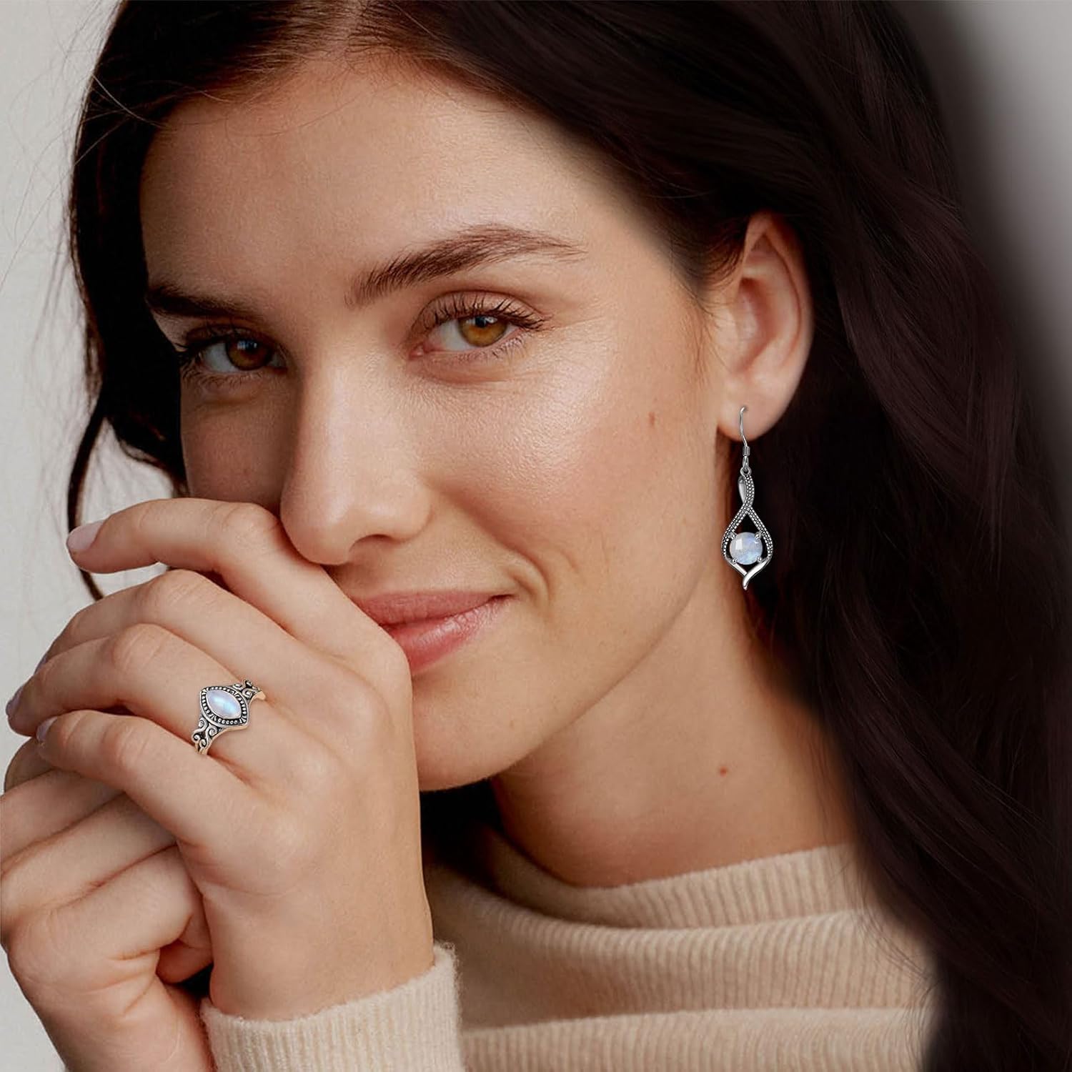 Natural Moonstone Dangle Earring for Women 925 Sterling Silver 7mm Round Shaped Blue Moonstone Earring Twisted June Birthstone Boho Jewelry