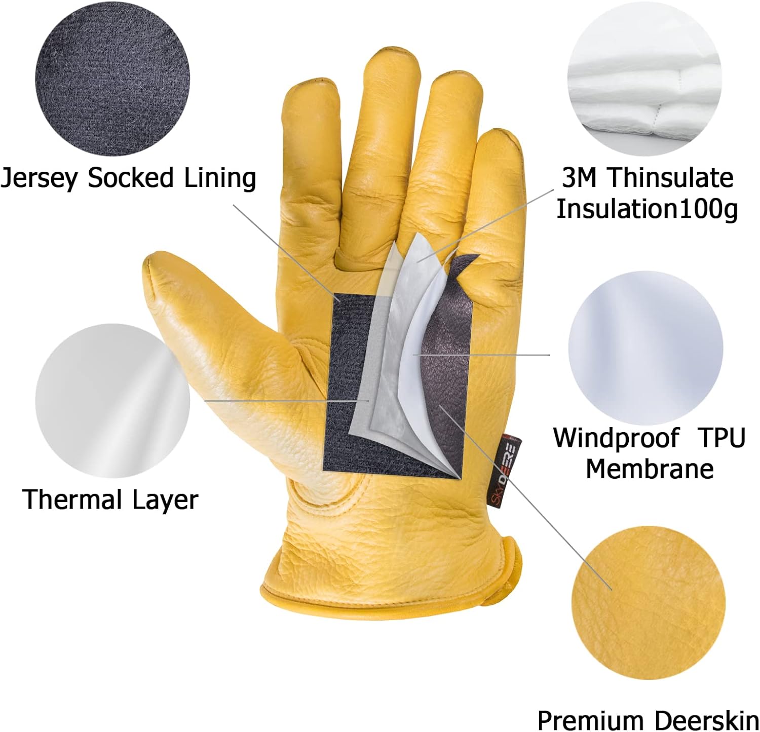 SKYDEER Full Deerskin Leather Winter Drive Work Gloves, Extra Soft 100G 3M Thinsulate, Thermal Insulated Gloves (SD2211T) - Image 2