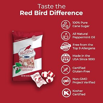 Red Bird Soft Peppermint Candy Mint Puffs, Individually Wrapped, 10 oz bag