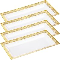 Vista 12 de Bandeja de Servir de Plástico Transparente (Paquete de 4) Bandejas y Platos Desechables Transparentes con Borde Dorado para Servir Alimentos