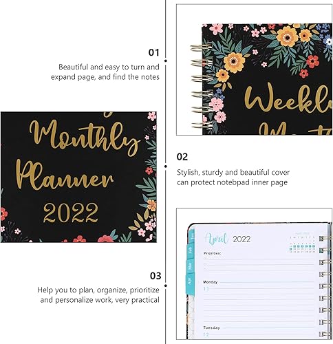 Miniatura 5 de Operitacx 1 bloc de notas de comidas anuales 2022, planificador encuadernado con nuevos estudiantes, planificación, multihorarios, citas simples,