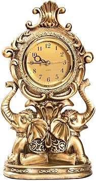 rnuie Desk Clock for Mantle Decor, Vintage Elephant Table Clock Battery Operated, Bronze Elephant Statue Mantel Clock for Living Room, Shelf, Fireplace, Home, Table Top Decor