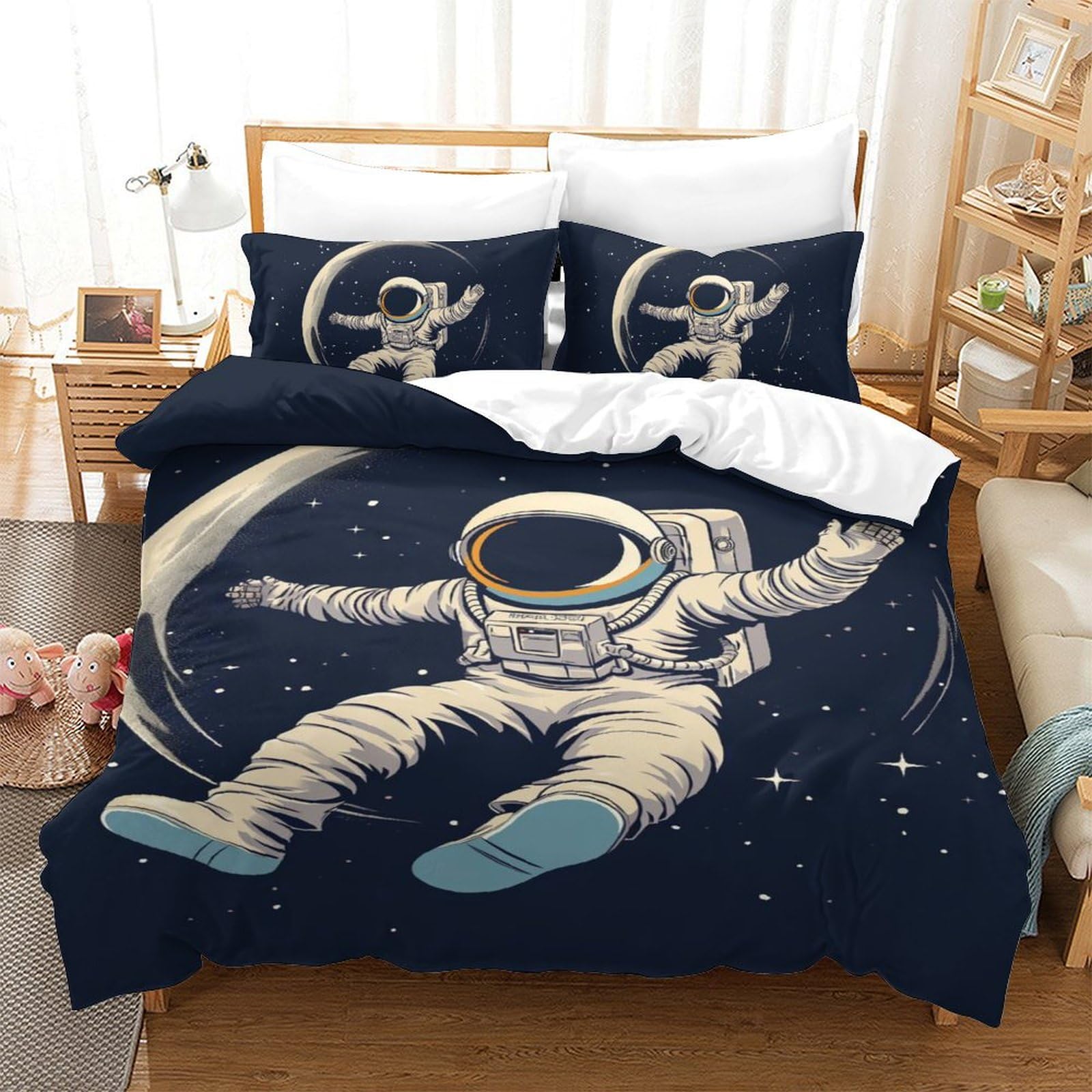 Housse de couette astronaute pour s'endormir la tête dans les étoiles