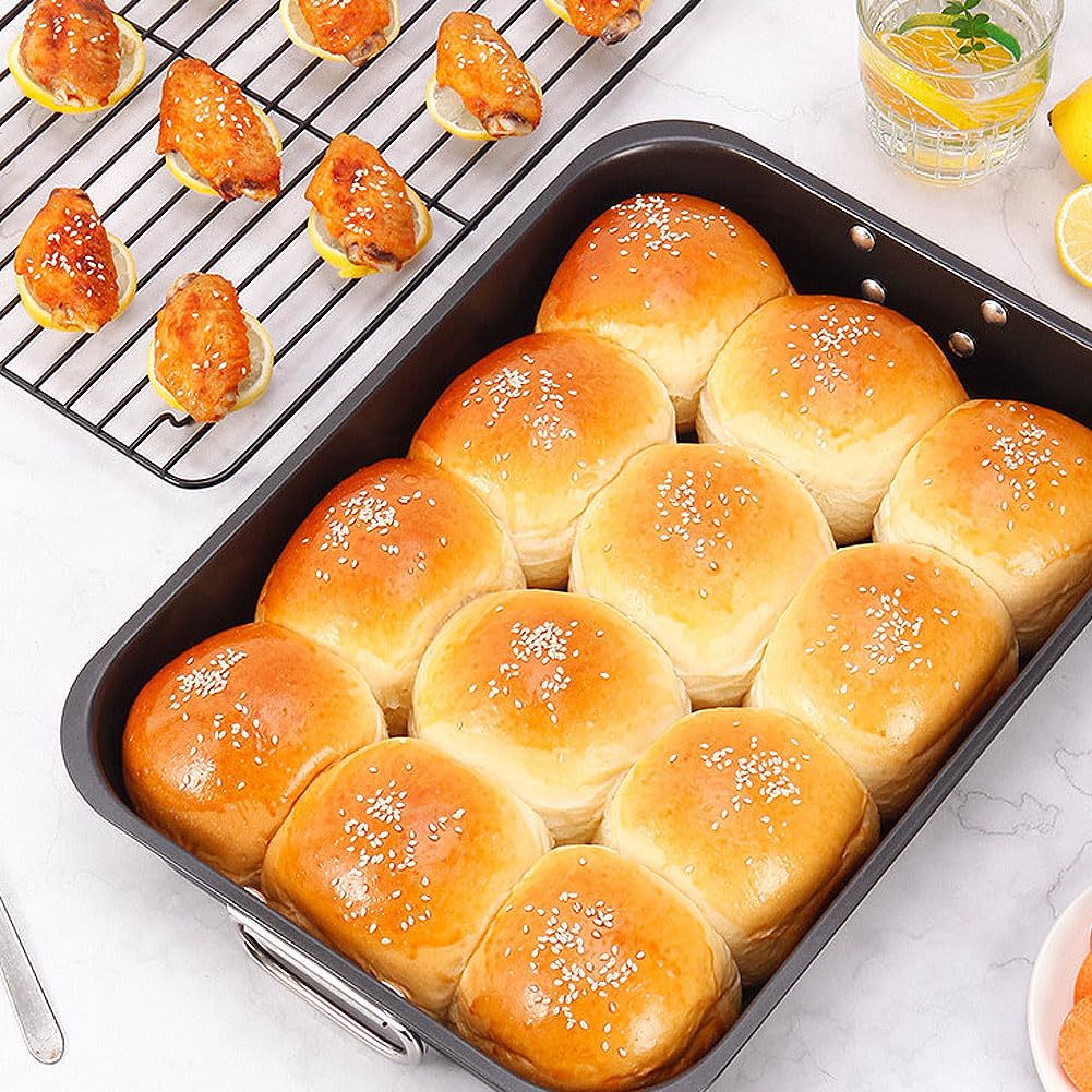 Bandeja Para Hornear Horno Antiadherente De 15 Pulgadas Con Rejilla De Enfriamiento Para Hornear Pan De Pastel, Sartén Para Asar De Acero Al Carbono Profesional Con Rejilla Antiadherente