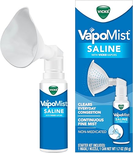 Vicks VapoMist Salina, suave niebla salina con vaporizadores Vicks calmantes, no medicados, 1.7 onzas