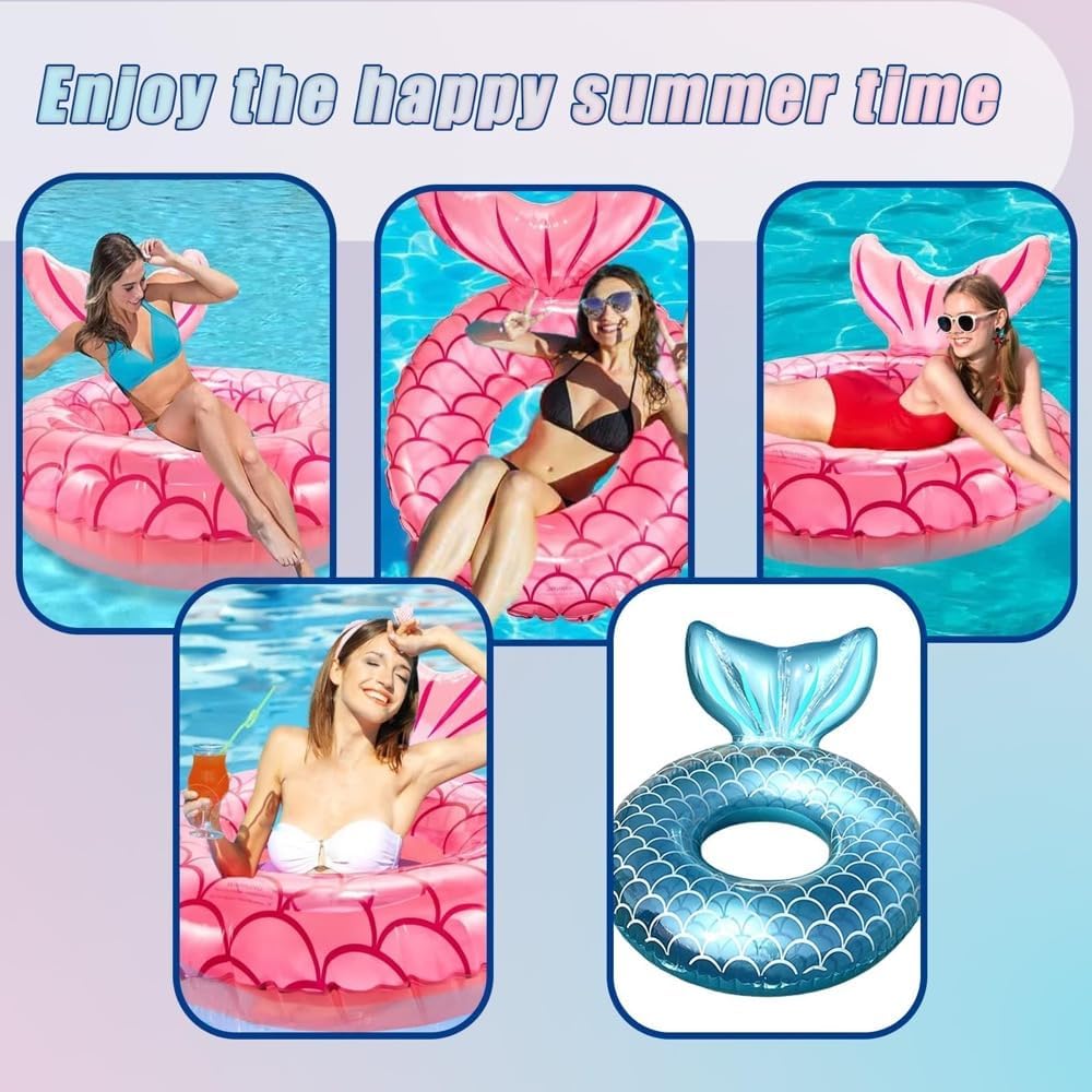 Big Adult Mermaid Buoy, 120cm Swimming Pool, Fishtail Swimming Ring Mermaid Swimming Ring PVC Inflatable Tube for Women Summer Parties on the Beach Pool
