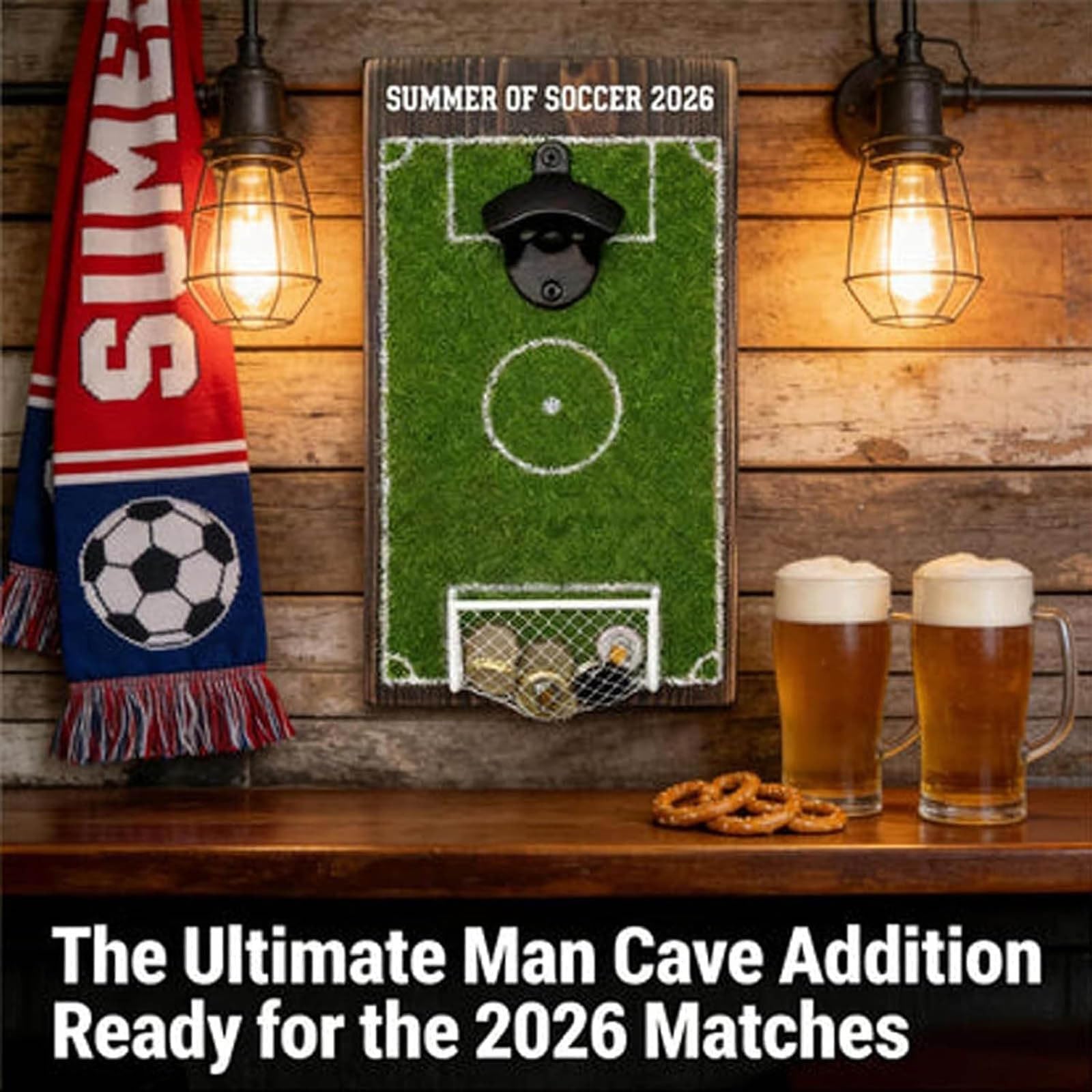 Apribottiglie a forma di campo da calcio, decorazione da parete, a forma di campo da calcio, divertente collezionista di tappi di bottiglia, regalo creativo per la decorazione di bar di calcio