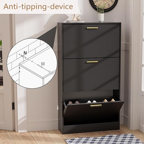 Miniatura 6 de LYNSOM Armario de zapatos, organizador de zapatos con 3 cajones abatibles, moderno almacenamiento de zapatos de entrada con pantalla superior,