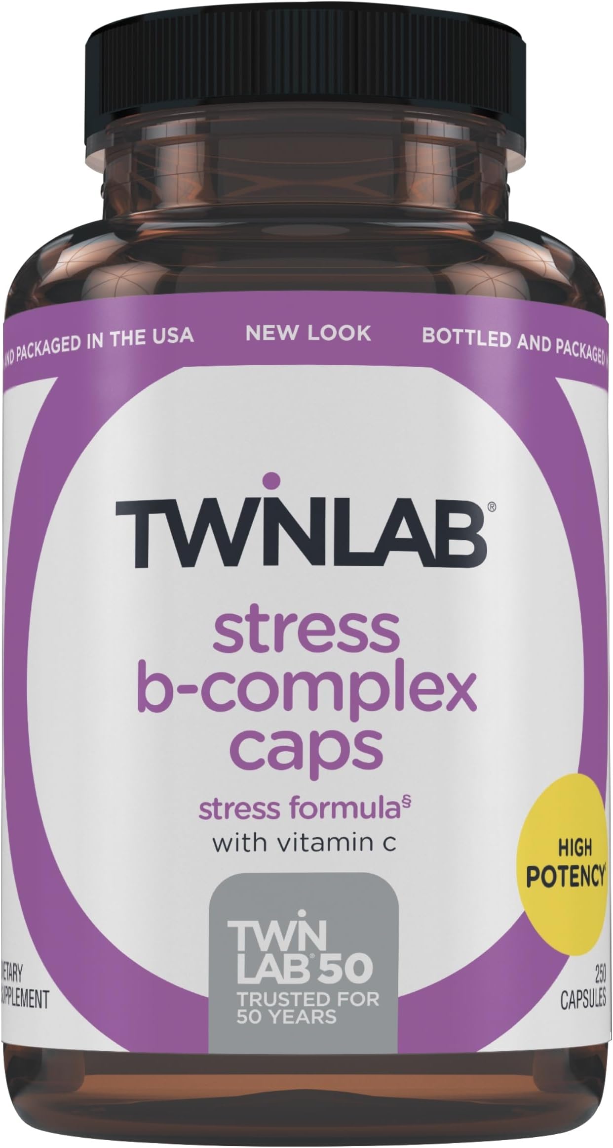 Stress B-Complex Caps - High Potency Vitamin B Complex Capsules with Vitamin C 1000mg - Long-Lasting Energy, Immune Support, Stress Relief and Nerve Support - 250 Capsules