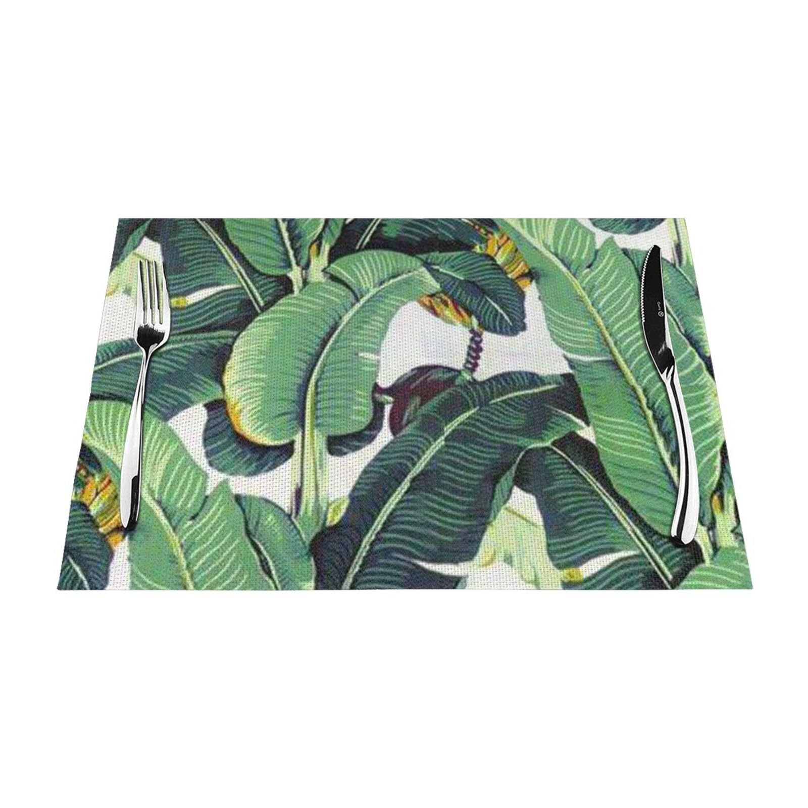 PVC Placemat Set of 4 PCS, 45x30 CM, Tropical Banana Palm Leaves Printed Non-Slip Heat Resistant Place Mats for Kitchen Dining Table Indoor Outdoor