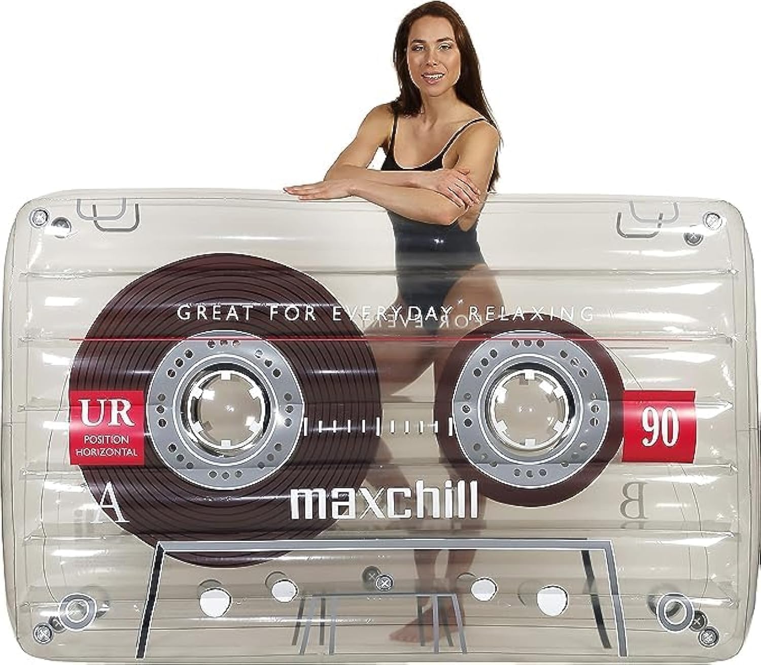 Retro Cassette Lounger Pool Floats Raft for Adults by LOTELI - Thicker and Stronger - Large Clear Inflatable Pool Floats for Parties - River Lake Beach Raft - Durable & Easy to Inflate