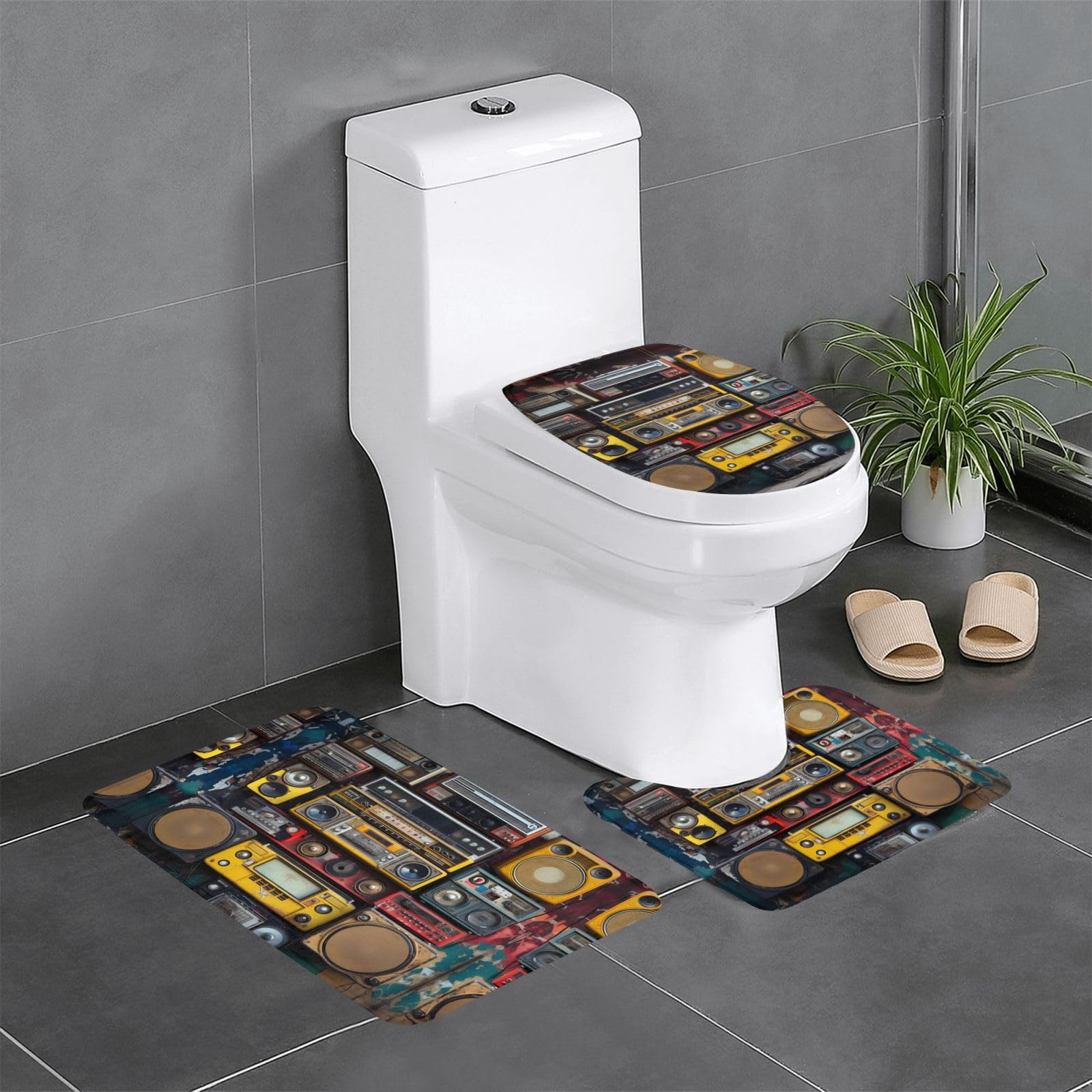 Tapis de bain antidérapants durables avec motif radio original (lot de 3)