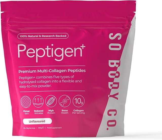 SoBodyCo Premium Collagen Supplement, Unique 5 Types of Collagen Powder, 300000mg, Collagen Peptides, Collagen Supplements for Women, Multi-Collagen, 30 Days Supply, Peptigen