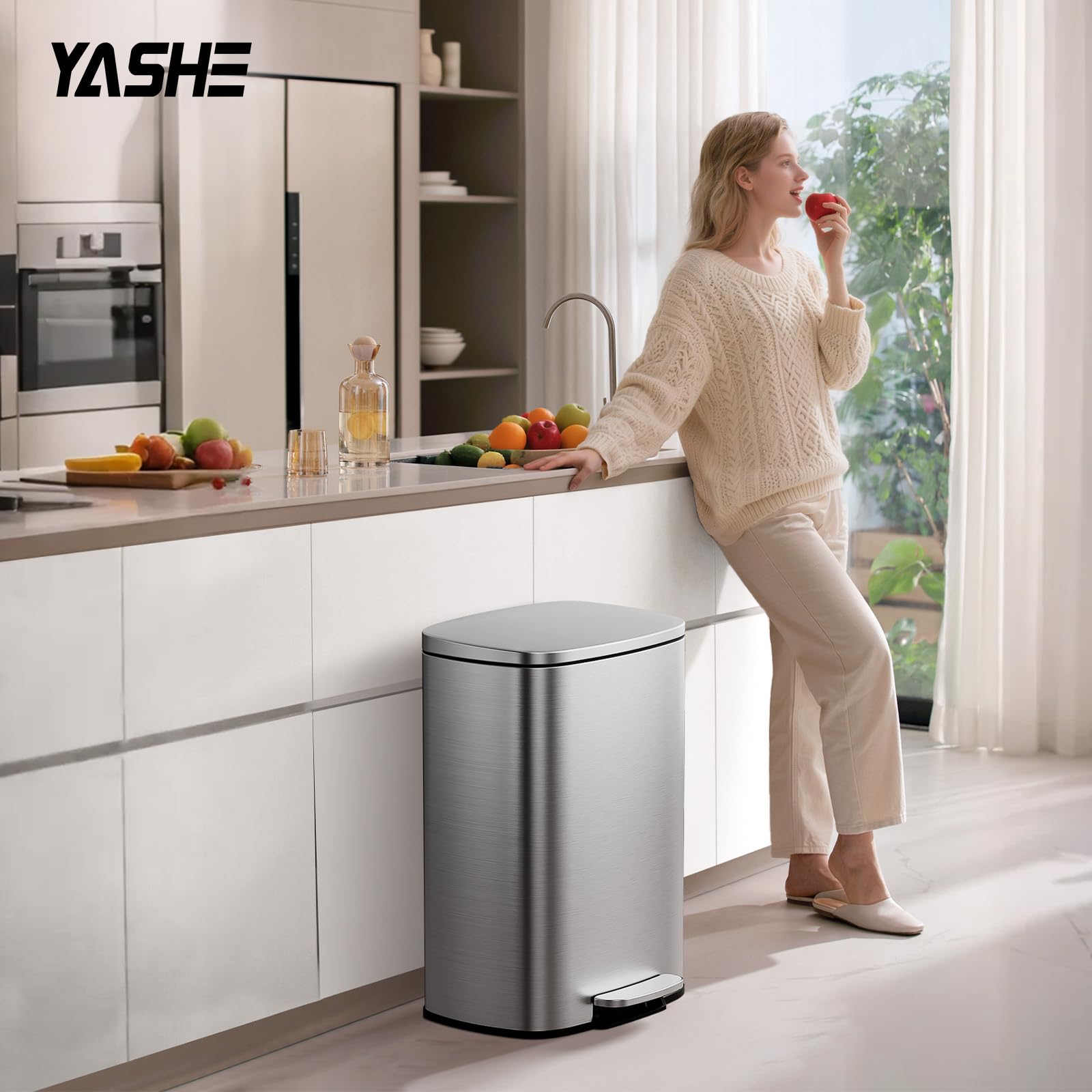 YASHE Poubelle Cuisine 50L Rectangulaire avec Pédale Fermeture Douce