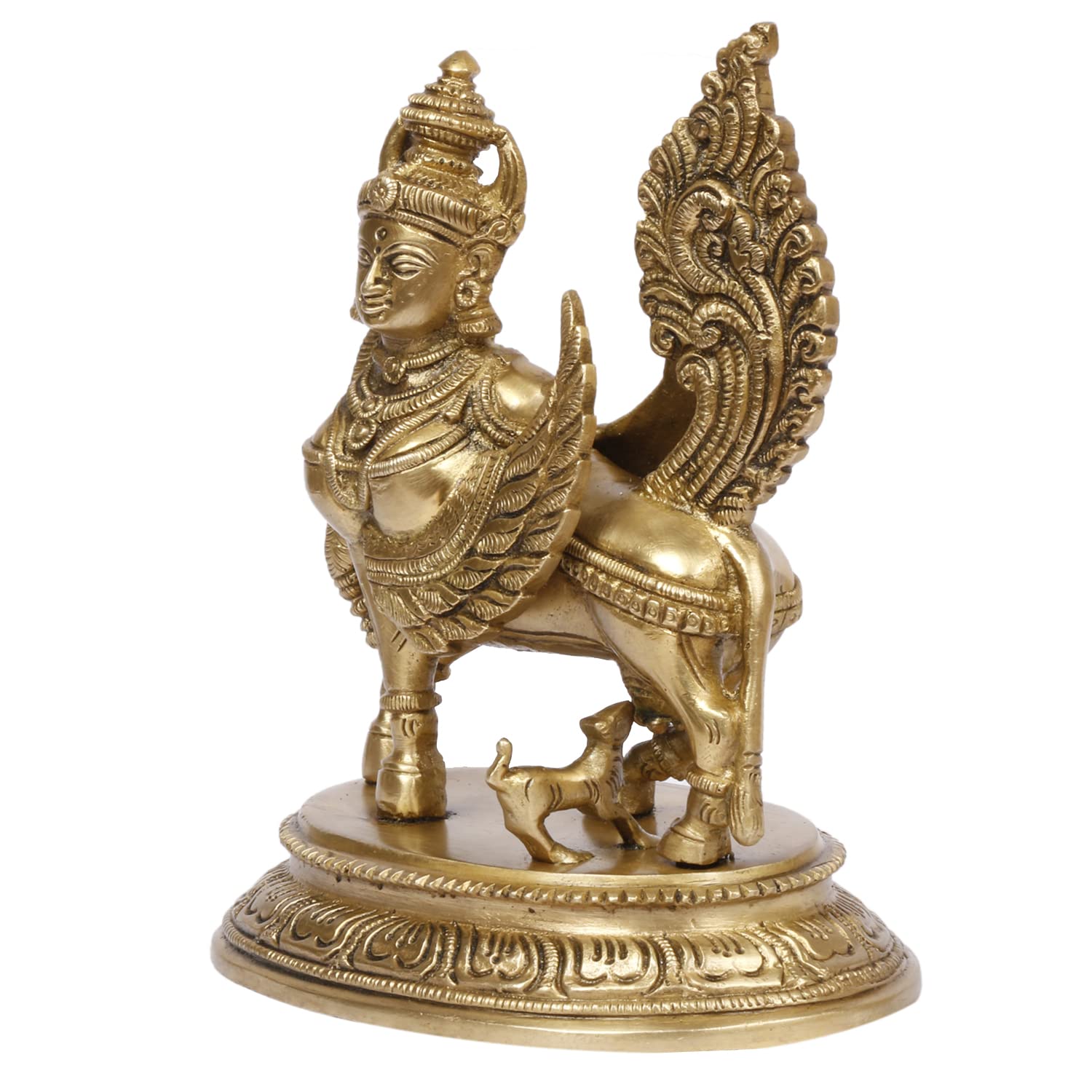 Kartique Brass Kamadhenu The Wish-Fulfilling Cow Idol Surabhi Statue for Home Decor Vastu Feng Shui Good Luck Marriage Couple Gift Height 6.5 Inch Gold Color - Image 4 thumbnail