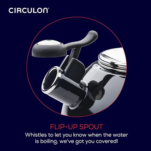 Miniatura 6 de Circulon Tetera silbante esmaltada en acero con boquilla abatible, 2 cuartos de galón - negro