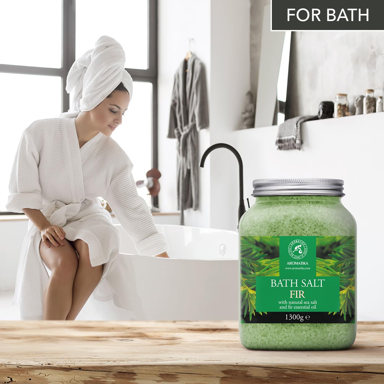Sale da Bagno Abete 1300g - Sale Marino con Olio Essenziale di Abete Naturale - Cura del Corpo - Rilassamento - Bellezza - Aromaterapia