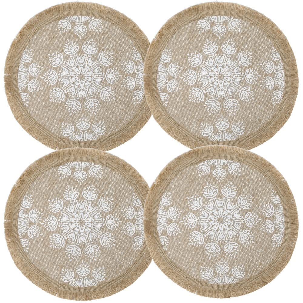 Creative Tops Hessian Jute Patterned Woven Placemats, White Leaf, Set of 4, 42cm Tagged