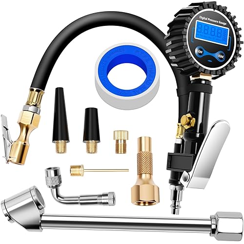 Medidor digital de neumáticos con inflador y deflador, pantalla LED y resolución de 0.1 PSI, válvula de liberación rápida y mandril resistente, con