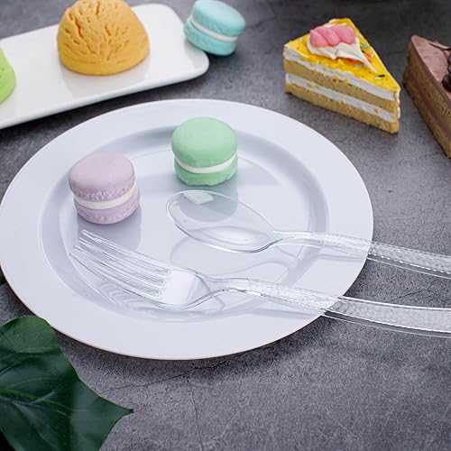 Miniatura 8 de KIRE Juego de 400 tenedores y cucharas de plástico transparente desechables, cubiertos de plástico, cucharas y tenedores transparentes, 200