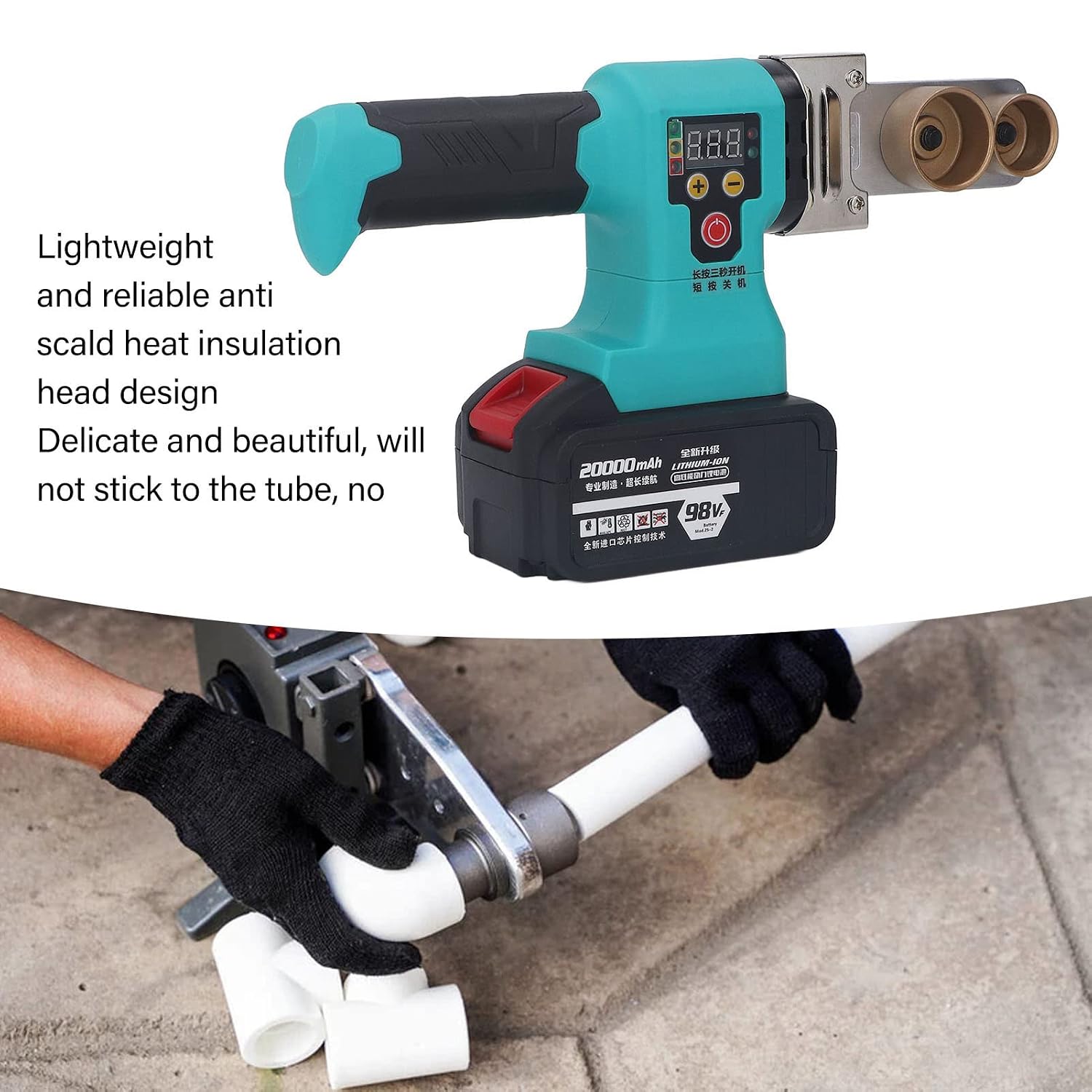 PPR Pipe Welding Machine, 320W Electric Water Pipe Hot Machine Welding Hot Melting Machine Cordless PPR Welder Lithium Electric Hot Melting Device for Factory, Garage, Home