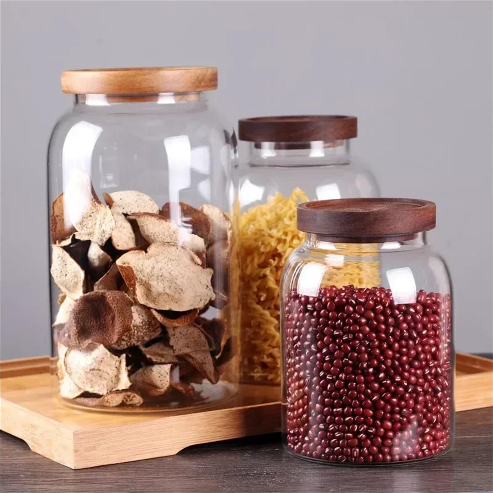 Vorratsglas, Luftdichtes Vorratsglas aus Glas mit Holzdeckel for Lebensmittel, klar, 3000 ml