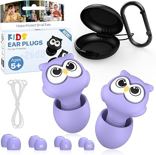 Bouchons d’oreille enfants dès 5 ans – 26 dB protection auditive, en silicone avec cordon anti-perte, 4 tailles, adaptés aussi aux adultes aux petits canaux, pour école, voyage & concerts