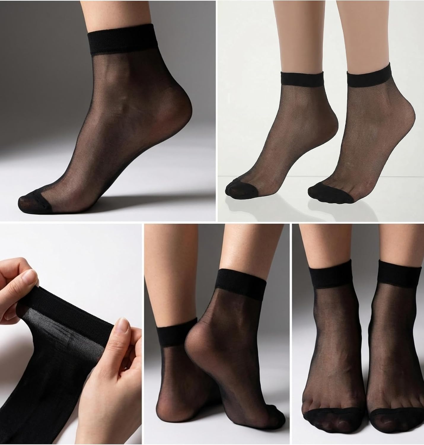 10 Pairs Sheer Black Socks, Black Sheer Socks Women | 10.83 X 3 Inches, Black Sheer Ankle Socks Women, Polyester, Breathable, for Women and Girls