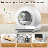 Litière électrique auto-nettoyante pour chat - 65 l + 9 l - XXL - Avec détecteur infrarouge et capteurs de poids, désodorisation électrolytique, silencieuse et fermée - 5
